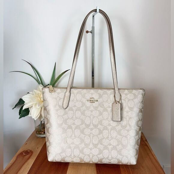 NWT Coach Fiona Zip Tote Bag and Double Zip Wallet In Signature Canvas - Picture 2 of 10